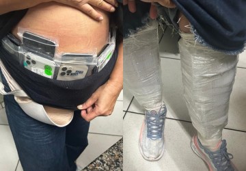 3 pessoas são flagradas na Ponte da Amizade com 80 celulares presos ao corpo delas para inibir fiscalização